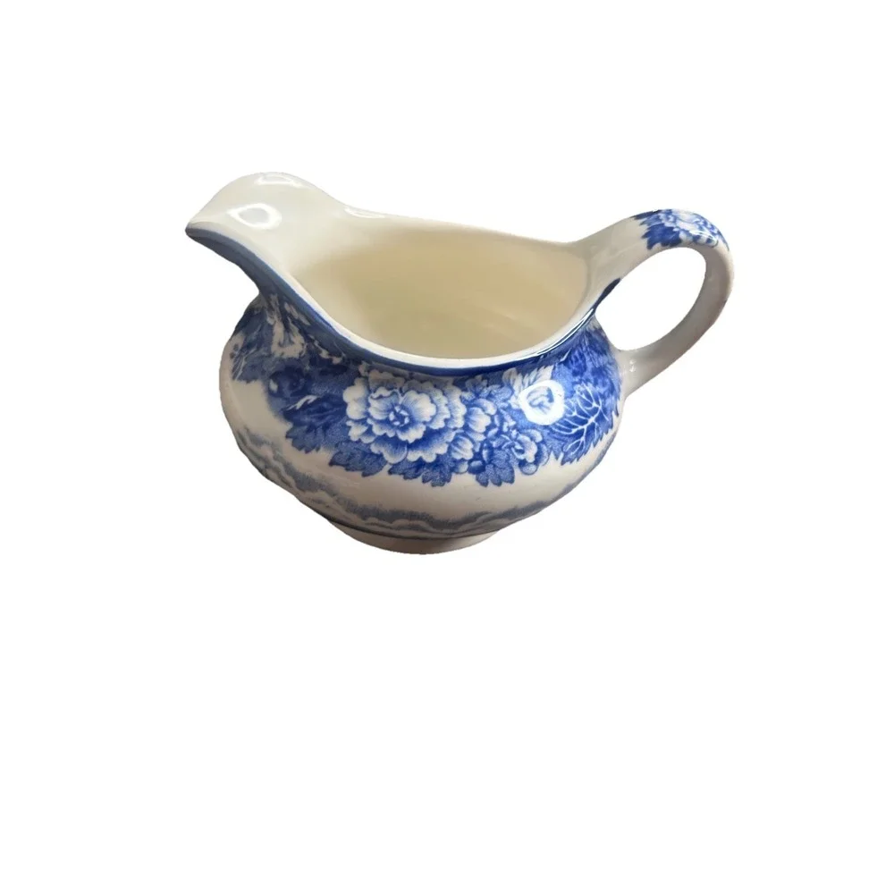 Vintage Enoch Woods English Scenery Blue White Sugar Bowl & Creamer Set
